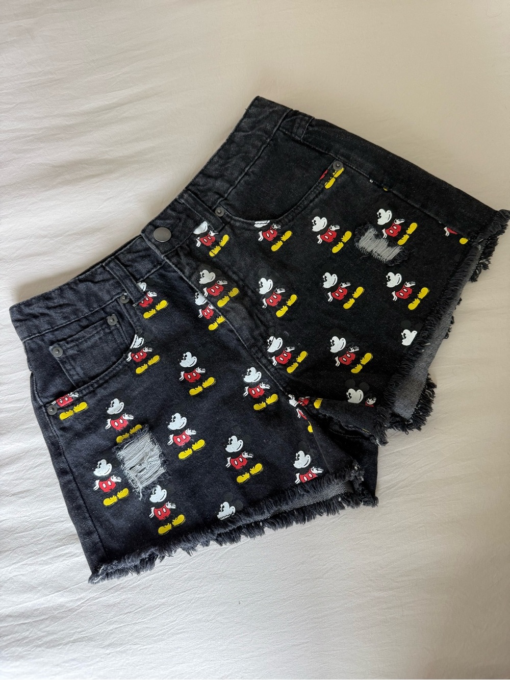 Disney Black Denim Shorts with Mickey Print
